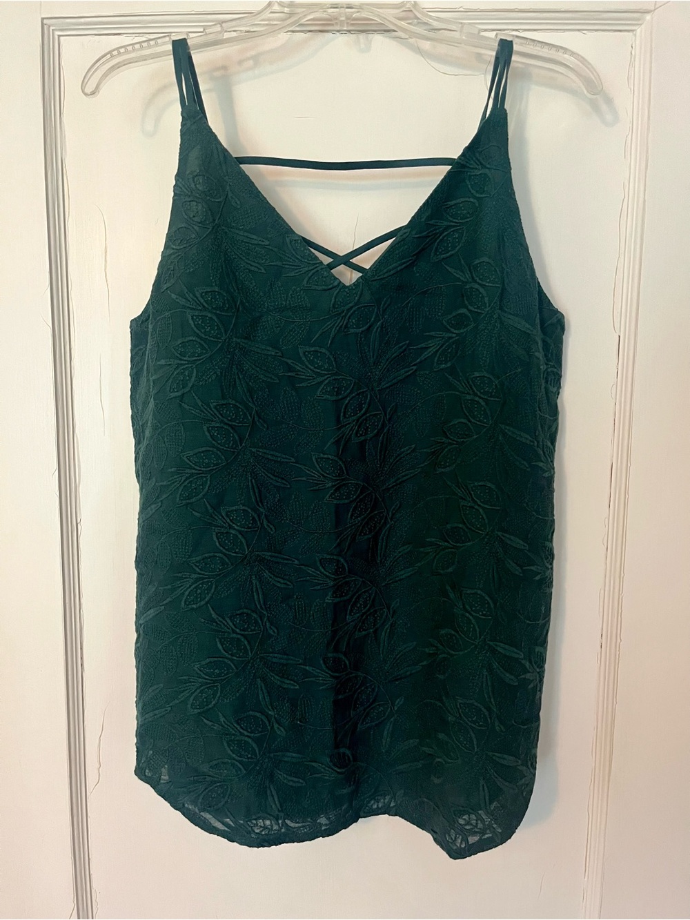 LOFT Women’s Dark Green Embroidered V-Neck Cami Top